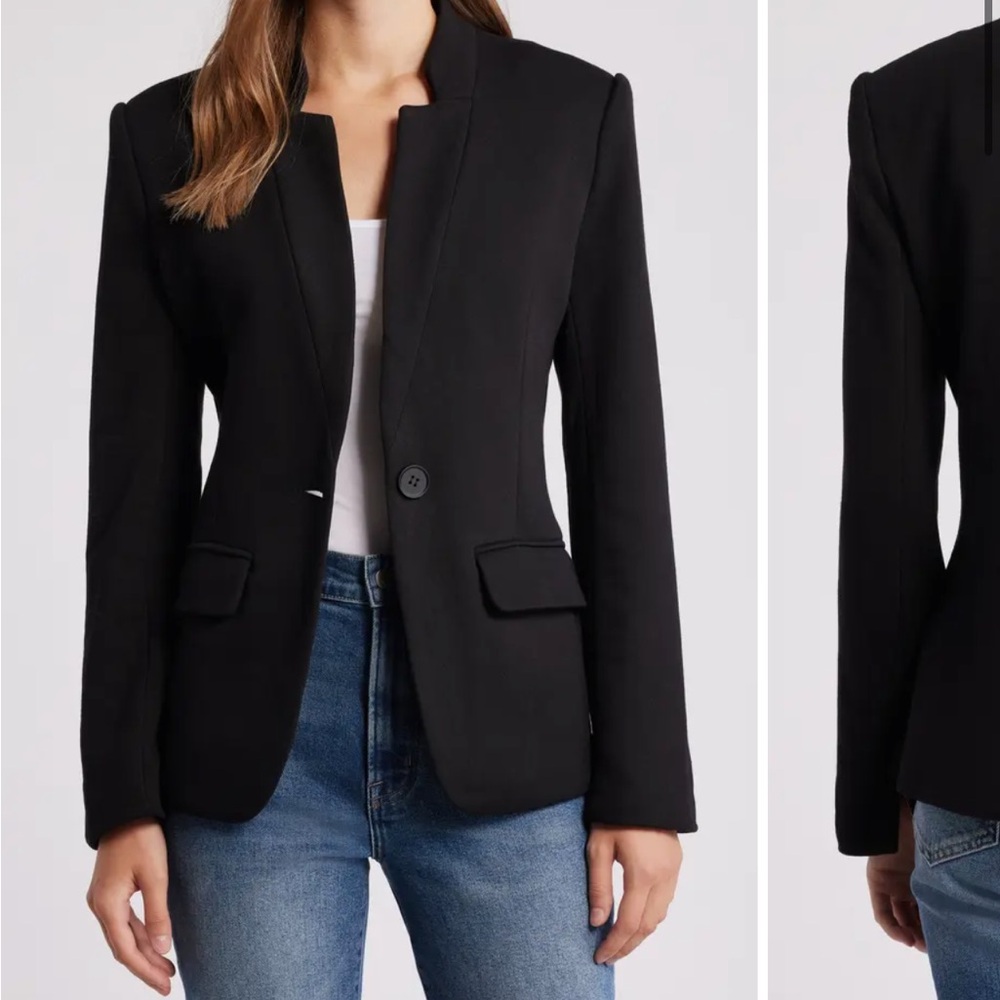 Gibsonlook Inverted Notch Collar Cotton Blend Knit Blazer black
